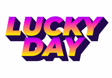 Bold, colorful typography featuring the words LUCKY DAY in a gradient of pink and yellow with a shadow effect, suitable for festive or celebratory themes.のイラスト素材