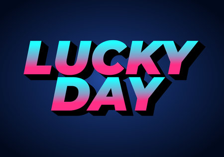 A vibrant graphic design featuring the words LUCKY DAY in bold, stylized typography. The text has a gradient effect transitioning from pink to blue, set against a dark blue background.のイラスト素材