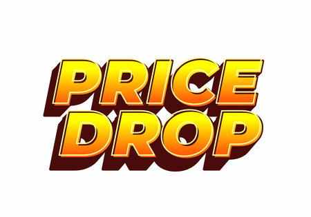 Bold, colorful text graphic featuring the words PRICE DROP in yellow and orange with a shadow effect, suitable for advertising sales or discounts.のイラスト素材
