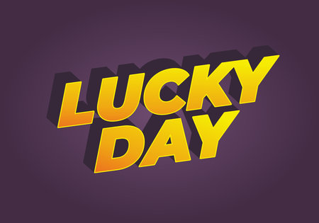 Bold and vibrant text design featuring the words LUCKY DAY in a 3D style with a purple background.のイラスト素材