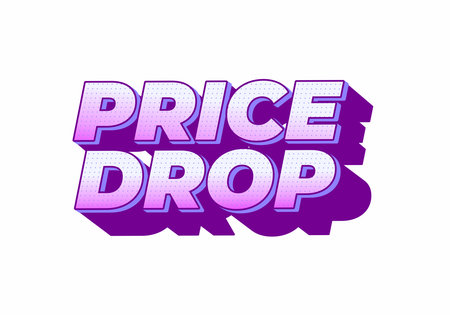 Bold and vibrant text graphic featuring the words PRICE DROP in a playful, modern font with a gradient color scheme of purple and pink, designed to attract attention.のイラスト素材