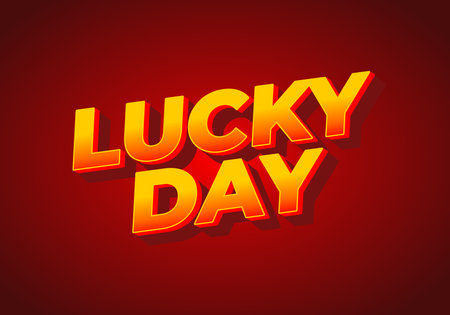Bold and vibrant text design featuring the words LUCKY DAY in a 3D style with a red background.のイラスト素材