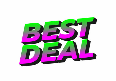 A vibrant graphic design featuring the text BEST DEAL in bold, 3D typography with a gradient of pink and green colorsのイラスト素材