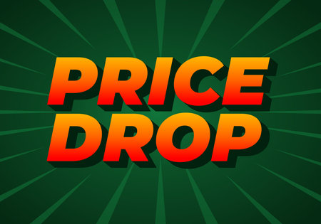 A bold graphic design featuring the text PRICE DROP in large, eye catching letters. The background has a radial burst pattern in shades of green, enhancing the urgency of the message.のイラスト素材
