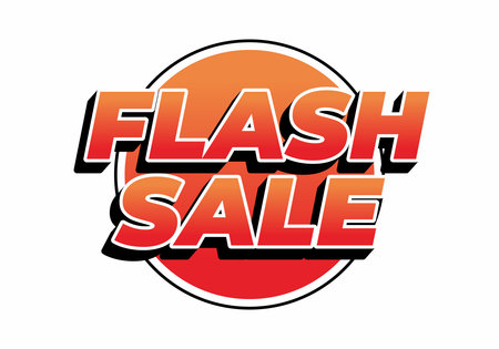 A vibrant graphic design featuring the text FLASH SALE in bold, dynamic typography The background consists of a circular gradient transitioning from orange to redのイラスト素材