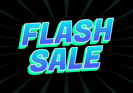 A vibrant graphic featuring the text FLASH SALE in bold, colorful letters against a black background with radiating lines, creating a sense of urgency and excitementのイラスト素材