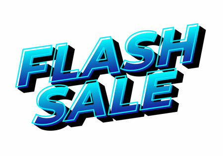 Bold and vibrant text design featuring the words FLASH SALE in a modern, eye catching style with a gradient of blue colors and a shadow effectのイラスト素材