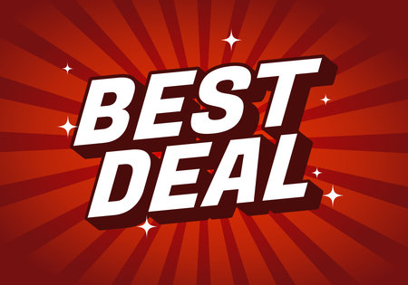 A vibrant graphic featuring the text BEST DEAL in bold, white letters against a red radial background with sparkling accentsのイラスト素材