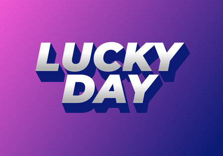 A vibrant graphic design featuring the words LUCKY DAY in bold, 3D silver letters against a gradient purple background.のイラスト素材