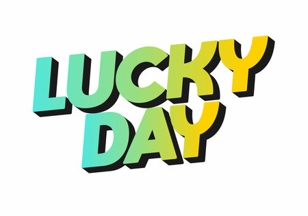 Colorful 3D text design featuring the words LUCKY DAY in a playful font. The letters are styled with a gradient from turquoise to yellow, creating a vibrant and cheerful look.のイラスト素材