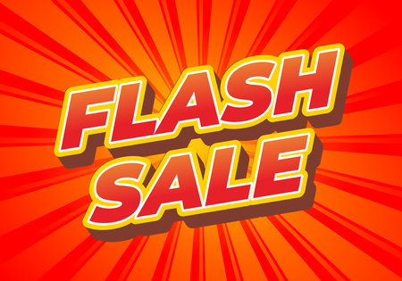 A vibrant graphic featuring the text FLASH SALE in bold, eye catching letters against a bright orange background with radiating linesのイラスト素材