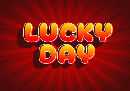 A vibrant graphic design featuring the words LUCKY DAY in bold, rounded letters. The text is colored in a gradient of orange and yellow, set against a red radial backgroundのイラスト素材