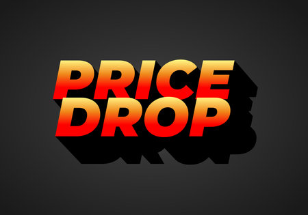 Bold text graphic featuring the words PRICE DROP in a gradient of red and orange with a shadow effect, set against a dark background.のイラスト素材