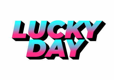 A vibrant graphic design featuring the words LUCKY DAY in bold, stylized typography. The text is colored in a gradient of pink and blue, with a black shadow effectのイラスト素材