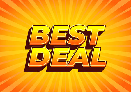 A vibrant graphic featuring the text BEST DEAL in bold, three dimensional letters against a bright orange sunburst backgroundのイラスト素材