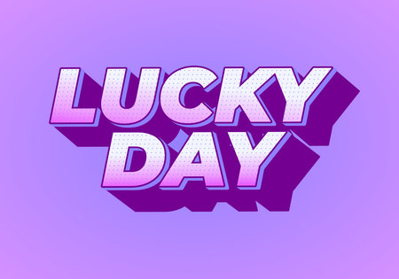 A vibrant graphic design featuring the words LUCKY DAY in bold, playful typography. The text is styled with a gradient of purple shades and has a shadow effectのイラスト素材
