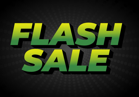 A vibrant graphic design featuring the text FLASH SALE in bold, green gradient letters against a dark background with a dotted patternのイラスト素材