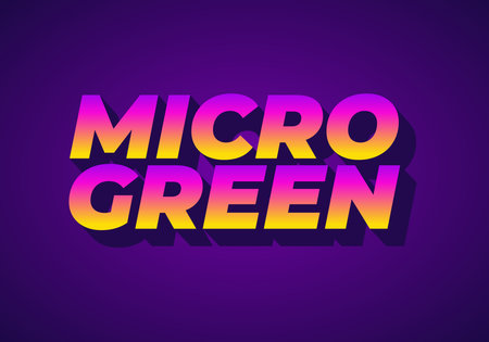 Stylized text graphic featuring the words MICRO GREEN in a vibrant gradient of pink and yellow against a purple background.のイラスト素材