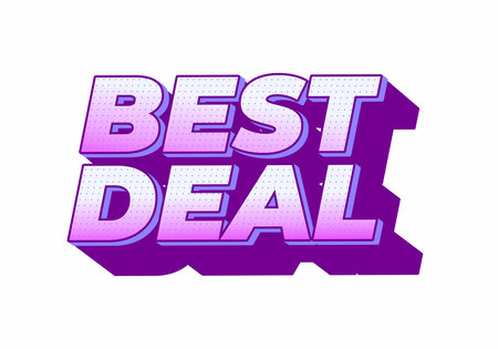 A vibrant graphic design featuring the text BEST DEAL in bold, 3D style with a gradient of purple and pink colors The letters have a dotted texture and a shadow effect, making them pop against a whiteのイラスト素材