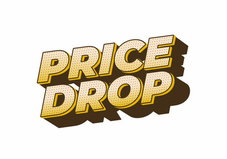 A bold and eye catching graphic featuring the words PRICE DROP in a playful, retro font. The text is designed with a 3D effect and shadow, emphasizing a promotional message.のイラスト素材