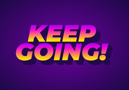 A vibrant graphic design featuring the motivational phrase KEEP GOING! in bold, gradient colors of pink and yellow against a purple background.のイラスト素材