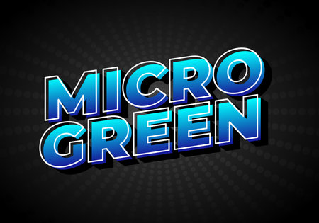 Stylized text graphic featuring the words MICRO GREEN in bold, blue gradient letters against a dark background with a radial pattern.のイラスト素材