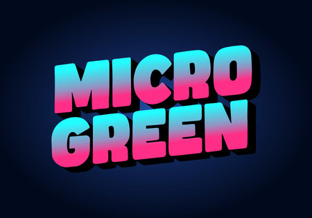 A vibrant graphic design featuring the words MICRO GREEN in bold, stylized typography. The text has a gradient effect transitioning from pink to blue, set against a dark blue background, creating a moのイラスト素材