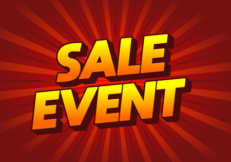 A vibrant graphic featuring bold text that reads SALE EVENT in a dynamic, eye catching style. The background has a radial burst pattern in warm colors, enhancing the promotional theme.のイラスト素材