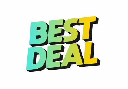 A vibrant and eye catching text design featuring the words BEST DEAL in a bold, three dimensional style The colors transition from turquoise to yellow, creating a dynamic visual appealのイラスト素材