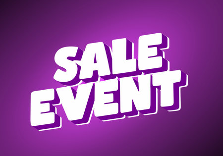 A vibrant purple background featuring bold, white Three Dimensional text that reads SALE EVENT. The design is eye catching and suitable for promotional materials.のイラスト素材