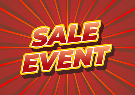 A vibrant graphic featuring the words SALE EVENT in bold, stylized font. The background has dynamic rays radiating outward, creating an energetic and eye catching design.のイラスト素材