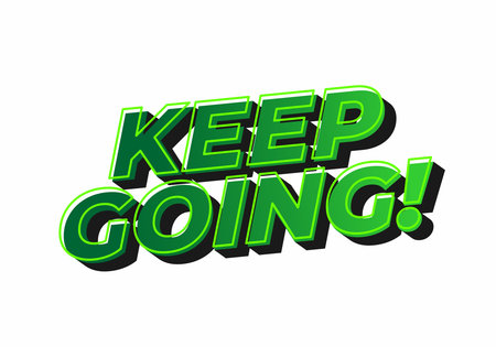 A motivational phrase KEEP GOING! in bold, vibrant green letters with a 3D effect, set against a white background. The text conveys encouragement and positivity.のイラスト素材