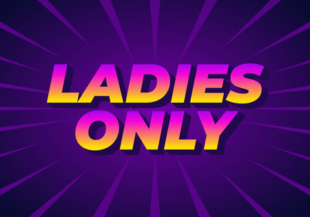 A vibrant graphic design featuring the text LADIES ONLY in bold, colorful typography against a purple background with radiating lines.のイラスト素材