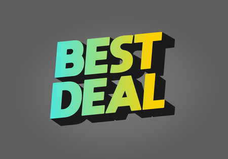 A vibrant graphic design featuring the text BEST DEAL in bold, colorful letters with a shadow effect The colors transition from turquoise to yellow, set against a grey backgroundのイラスト素材