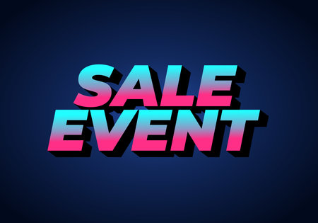 A vibrant graphic design featuring the text SALE EVENT in bold, Three Dimensional typography with a gradient of pink and blue colors against a dark blue background.のイラスト素材