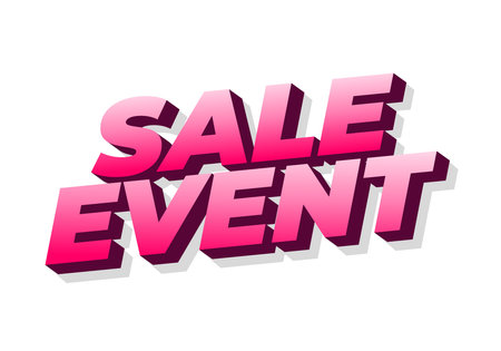 Bold, three dimensional text reading SALE EVENT in a gradient of pink shades with a white background, ideal for promotional materials.のイラスト素材