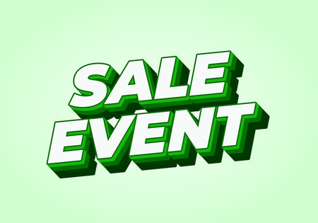 Bold Three Dimensional text displaying SALE EVENT in green on a light green background, emphasizing a promotional offer.のイラスト素材