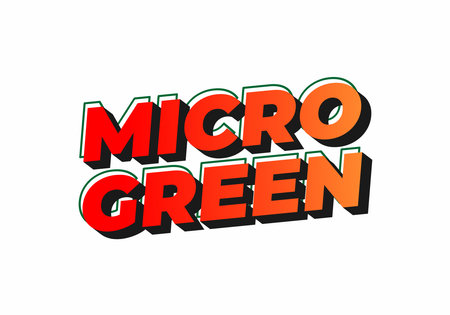 Bold and colorful text design featuring the words MICRO GREEN in a 3D style with a gradient effect, suitable for branding or promotional materials related to health, food, or gardening.のイラスト素材