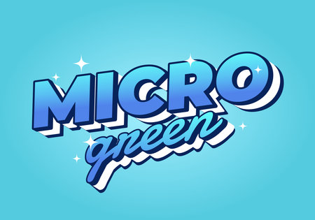 A vibrant and playful graphic design featuring the words MICRO green in bold, stylized typography. The text is in shades of blue with a glossy finish, set against a bright turquoise background, creatiのイラスト素材