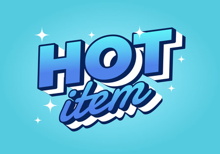 A vibrant graphic design featuring the words HOT ITEM in bold, stylized typography. The text is in shades of blue with a gradient effect, set against a light blue background. Sparkles add a dynamic toのイラスト素材