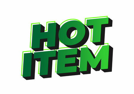 A bold and vibrant graphic design featuring the text HOT ITEM in green and black colors with a 3D effect, suitable for promotional materials.のイラスト素材