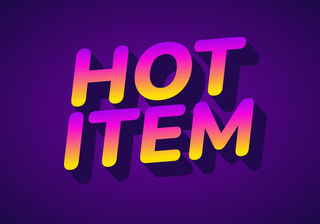 A vibrant graphic design featuring the words HOT ITEM in bold, stylized typography. The text has a gradient color scheme transitioning from yellow to pink, set against a deep purple background, creatiのイラスト素材