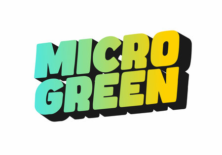 A vibrant and modern graphic design featuring the words MICRO GREEN in bold, stylized typography. The text has a gradient color scheme transitioning from turquoise to yellow, set against a white backgのイラスト素材