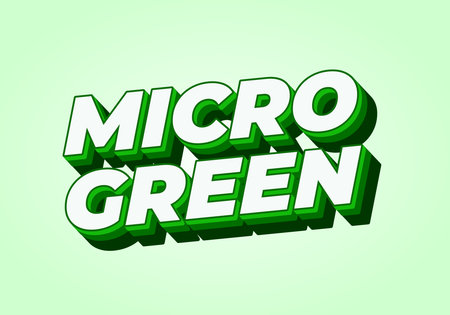 Stylized text reading MICRO GREEN in bold, 3D typography with a green color scheme on a light green background.のイラスト素材