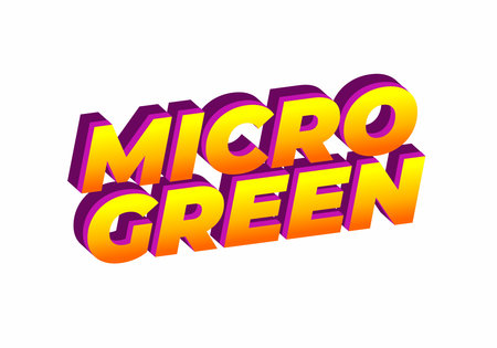 Colorful 3D text design featuring the words MICRO GREEN in a vibrant gradient of yellow and purple, suitable for branding or promotional materials related to health, food, or gardening.のイラスト素材