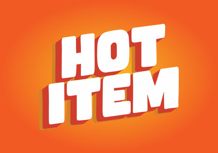 Bold text saying HOT ITEM on a vibrant orange background, emphasizing excitement and urgency.のイラスト素材