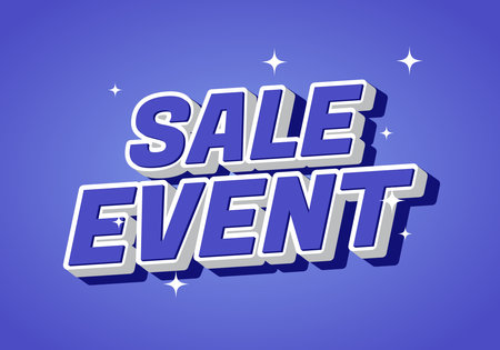 A vibrant graphic featuring the text SALE EVENT in bold, three dimensional letters against a purple background with sparkling stars.のイラスト素材