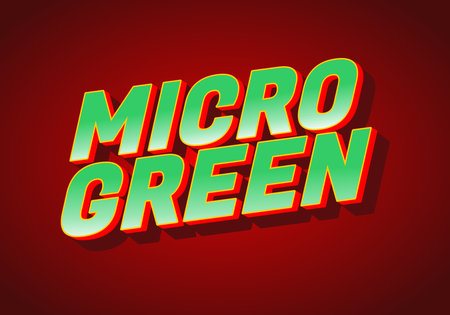 Bold and colorful text reading MICRO GREEN with a 3D effect on a red background.のイラスト素材
