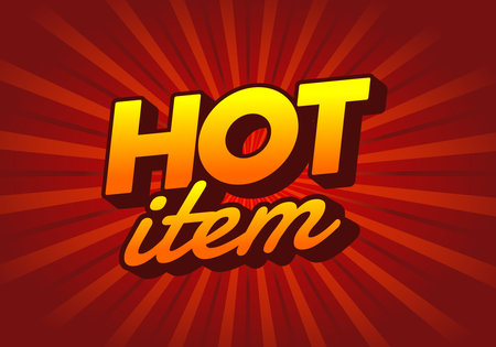 A vibrant graphic design featuring the words HOT item in bold, stylized typography. The background has a radial burst pattern in shades of red, creating an eye catching effect.のイラスト素材
