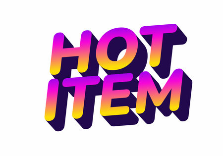 Colorful text graphic featuring the words HOT ITEM in a bold, modern font with a gradient effect from pink to yellow, set against a white background.のイラスト素材